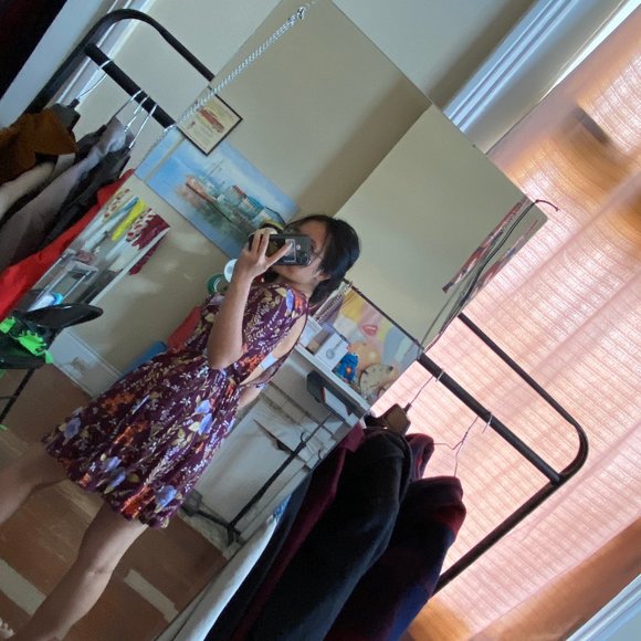 Forever 21 Purple Floral Babydoll Dress, Medium Small, Cut Back, Halter Neck - Picture 5 of 6